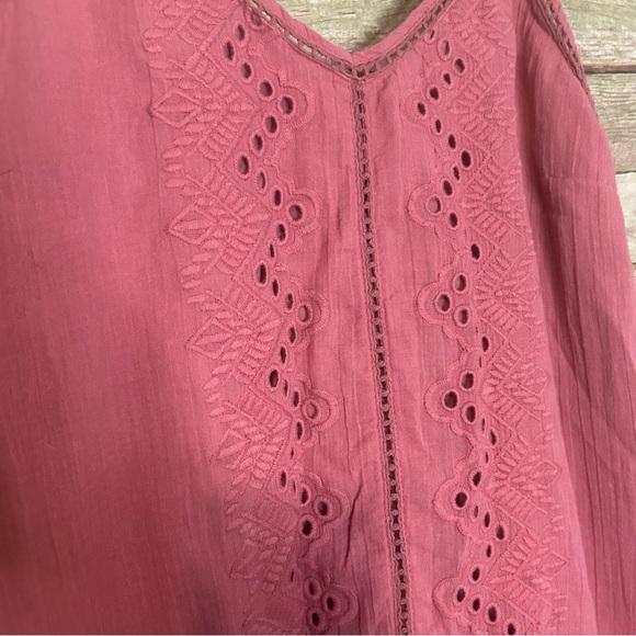 House of Harlow 1960 Dress Sz L Coral Mauve Salmon Eyelet Embroidered Boho Mini - Picture 4 of 10